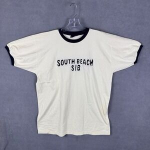Surf‎ Style Mens 2XL Ringer T-Shirt South Beach Miami Florida Short Sleeve Beige